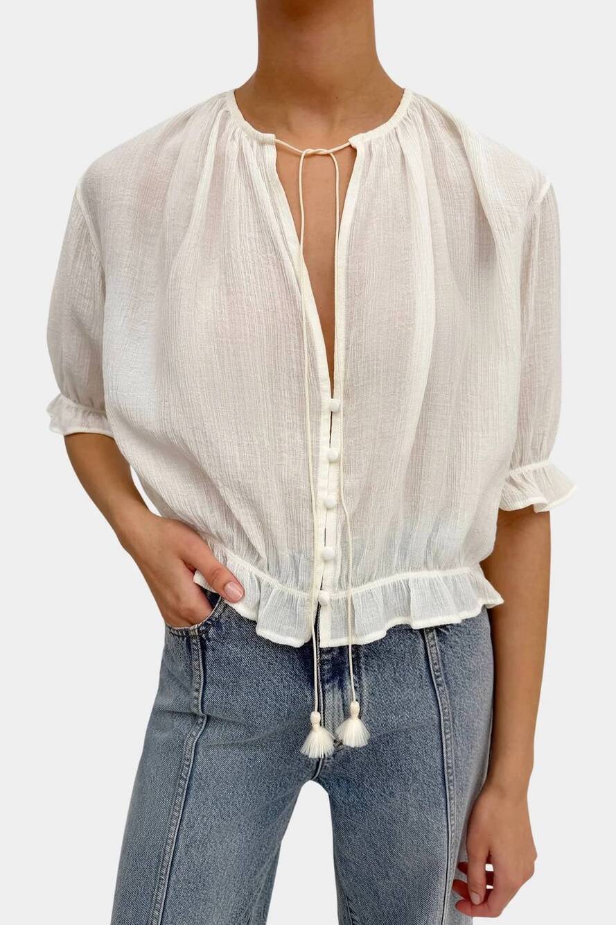 NEW RODEBJER perla plissé blouse in gardenia cream